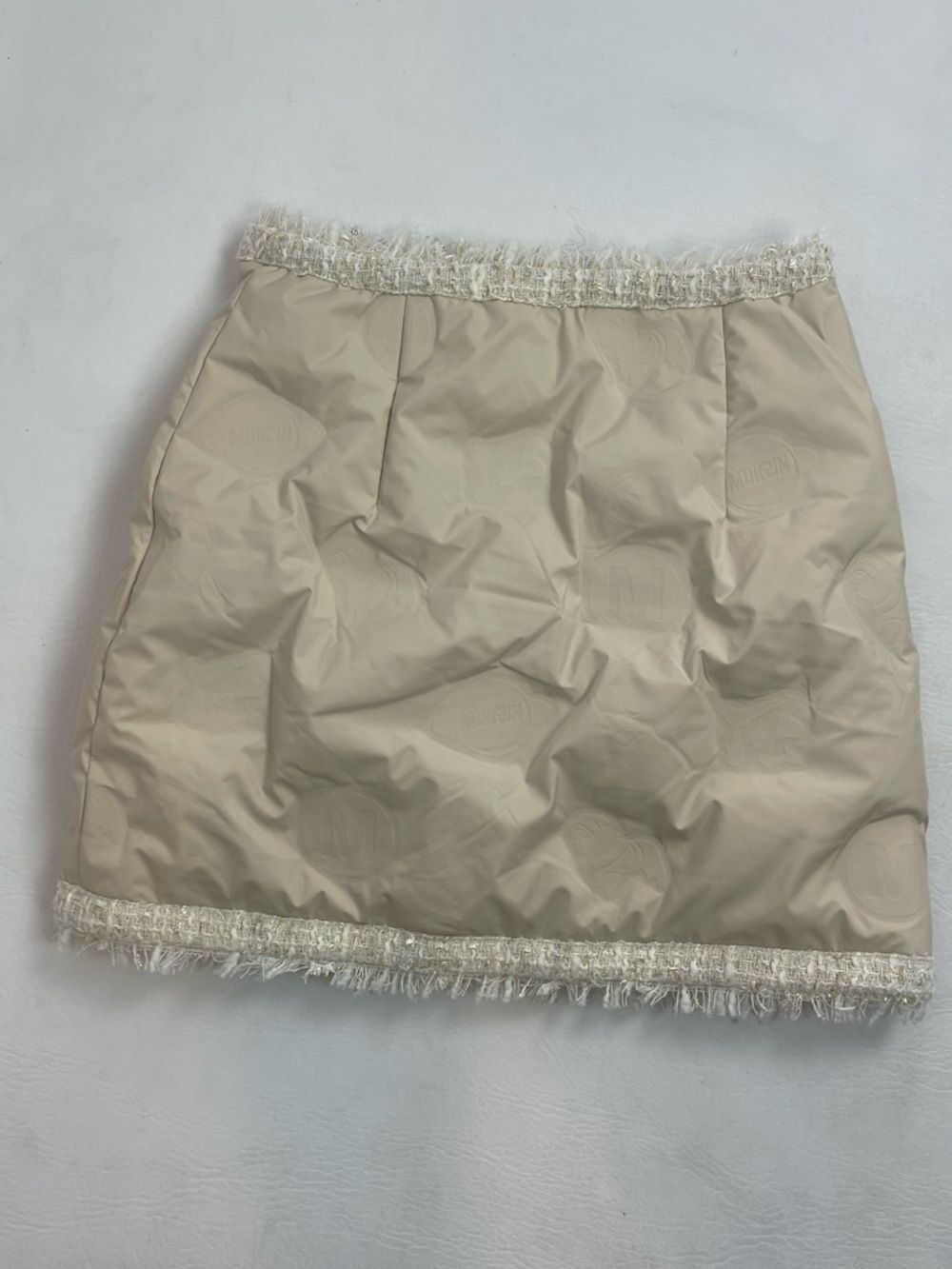 Mukzin Cream Quilted Puffer Mini Skirt Tweed Trim Coquette Size Small - Picture 4 of 9